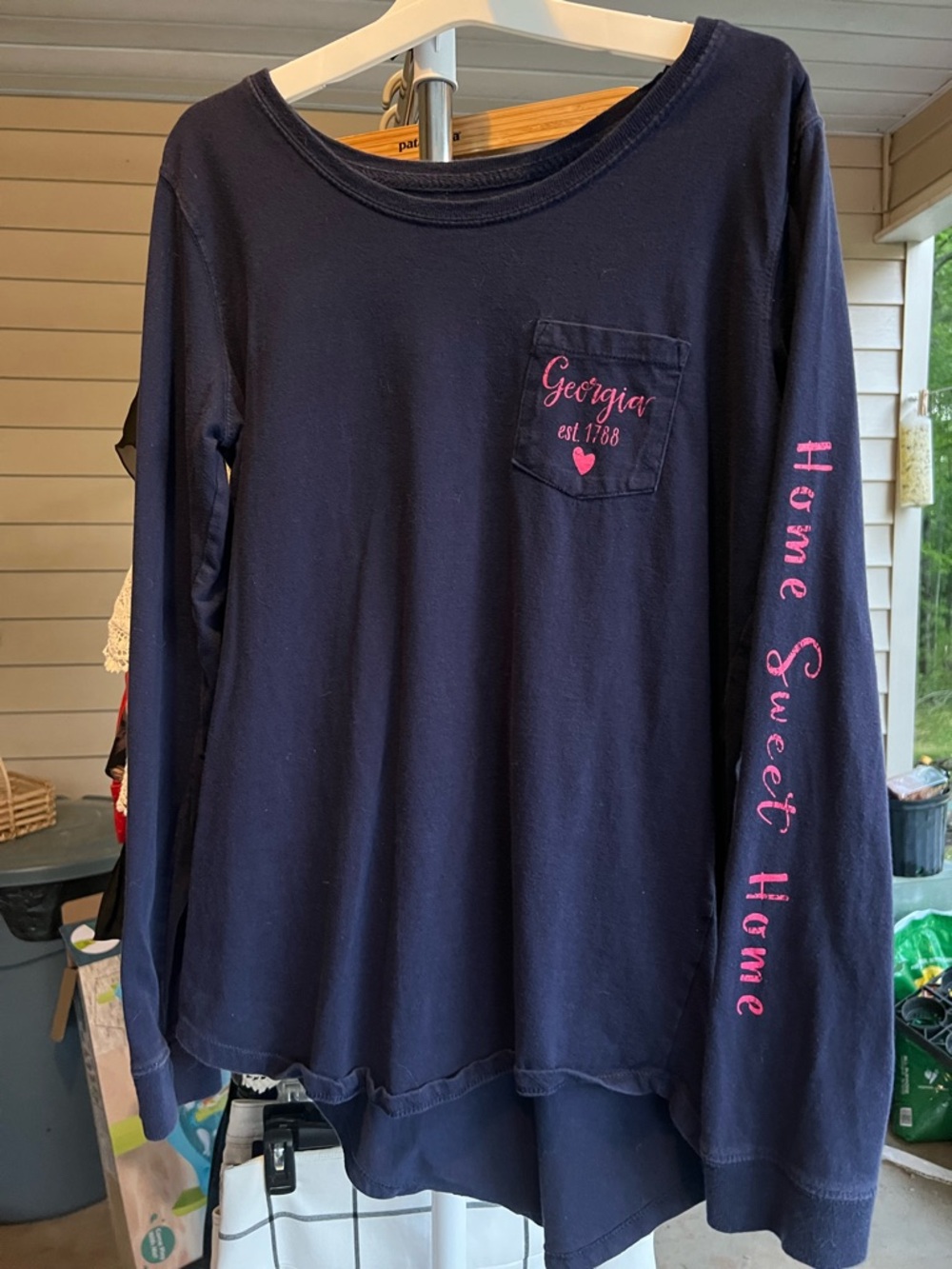 State of Mind Navy Long Sleeve Tee with Pink Script